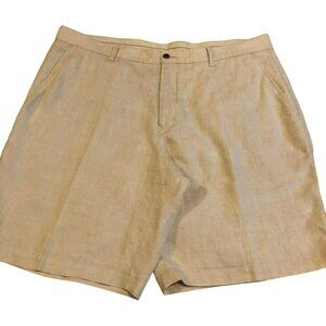 Tasso Elba 100% Linen Beige Flat Front Mens Shorts Sz 38 Lightweight